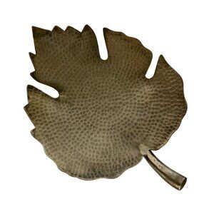 Hallmark Leaf Shaped Decorative Footed Platter Hammered Metal Candleholder